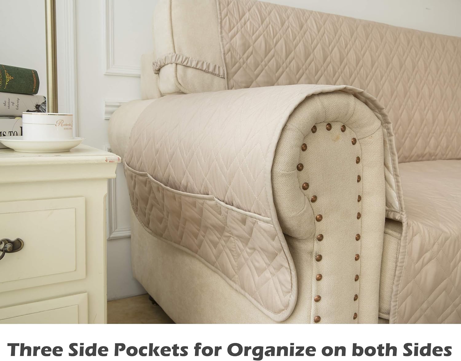 Detalle de Ameritex Waterproof Nonslip Recliner Cover Stay in Place (Beige, 23")