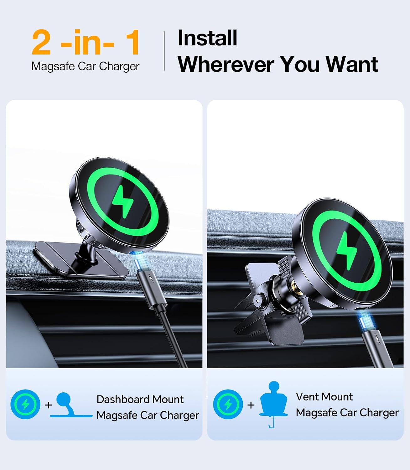 Detalle 2 de Coolpow MagSafe Car Mount Charger 15W