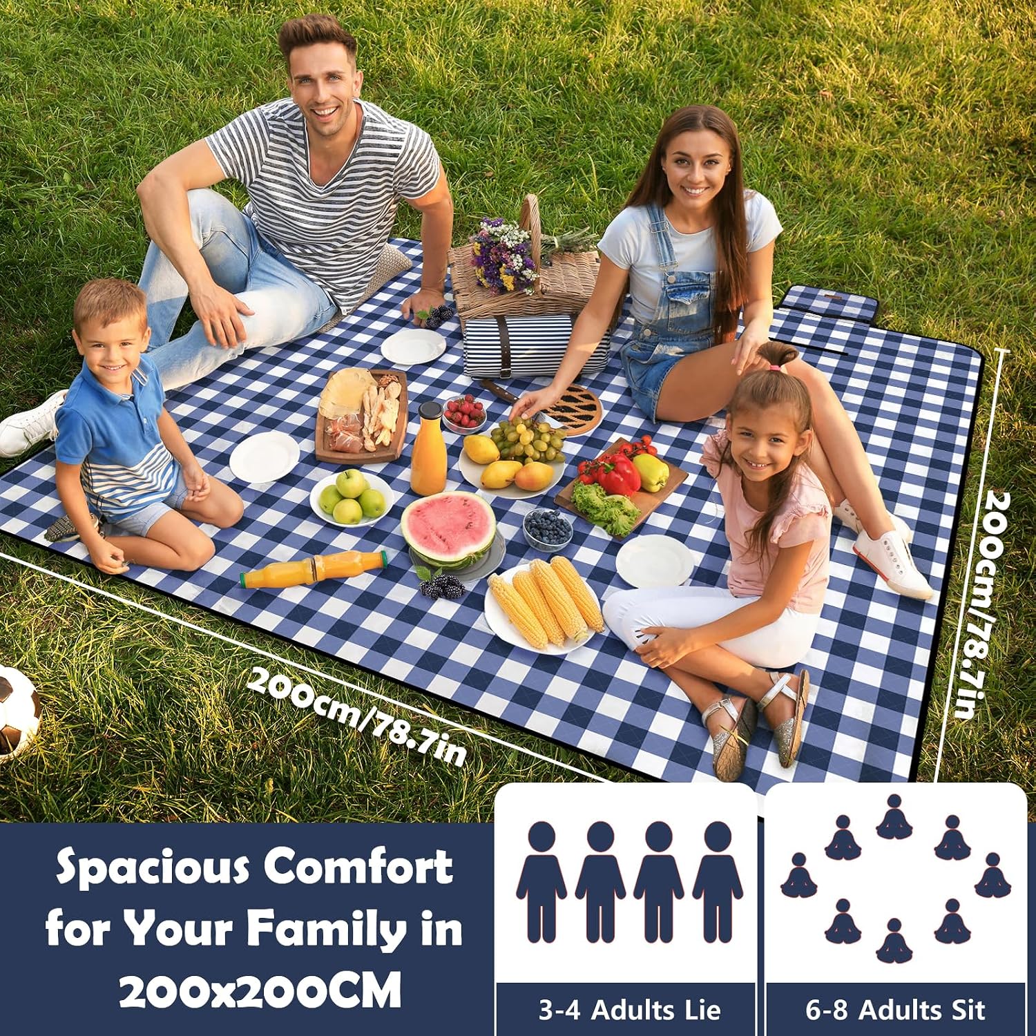 Thumbnail 1 de Ergohortus Picnic Blanket Waterproof, Extra Large 200x200cm – Blue