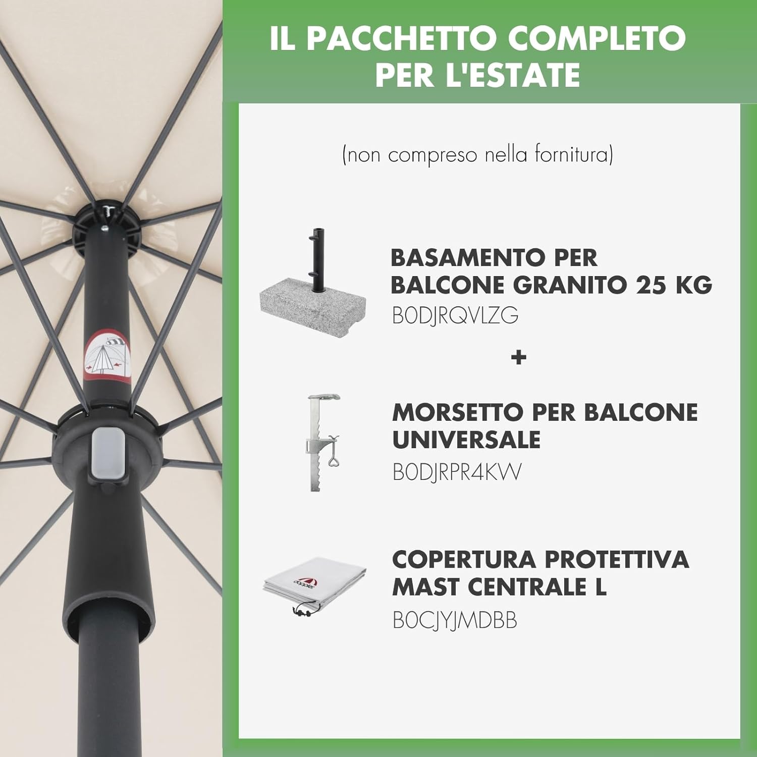 Thumbnail 5 de Doppler Parasole Rethink I 200 cm in natura – rotondo inclinabile, con copertura