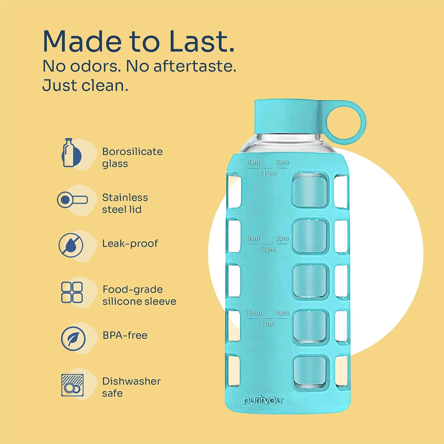 Detalle 2 de purifyou PGWB-22AB 22 oz Borosilicate Glass Bottle with Time & Volume Markers