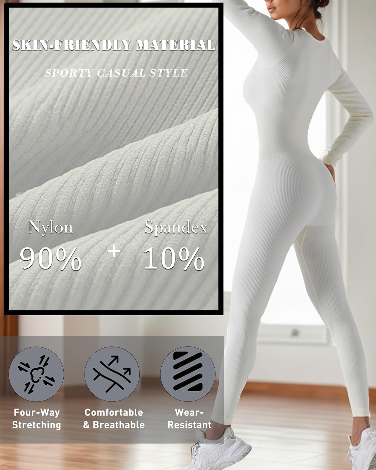 Thumbnail 3 de Merlvida Sport-Jumpsuit für Damen mit langem Arm: nahtloser, figurformender Einteiler