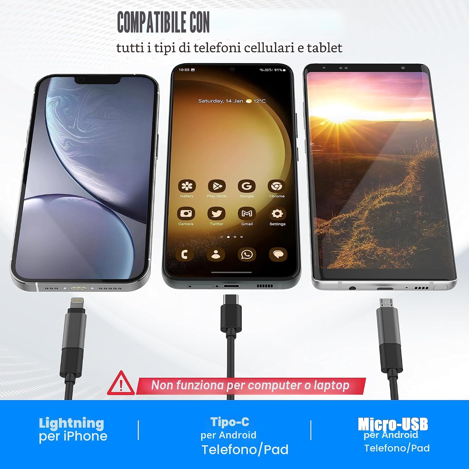 Thumbnail 6 de Pancellent Endoscopio 5,5 mm 1920P Snake con 6 LED per smartphone Android/iOS