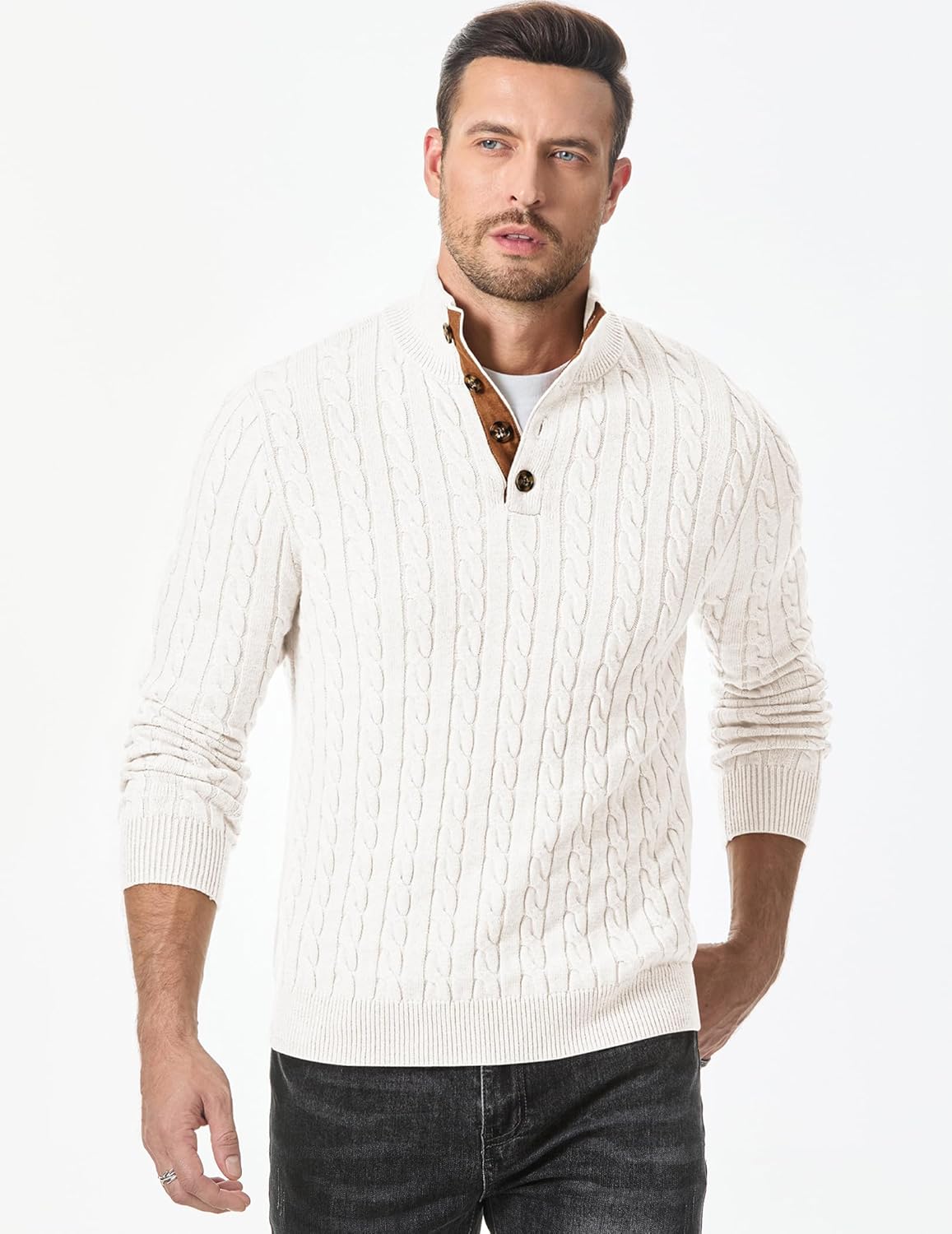 Thumbnail 5 de JMIERR Men's Cable Knit Pullover Sweater