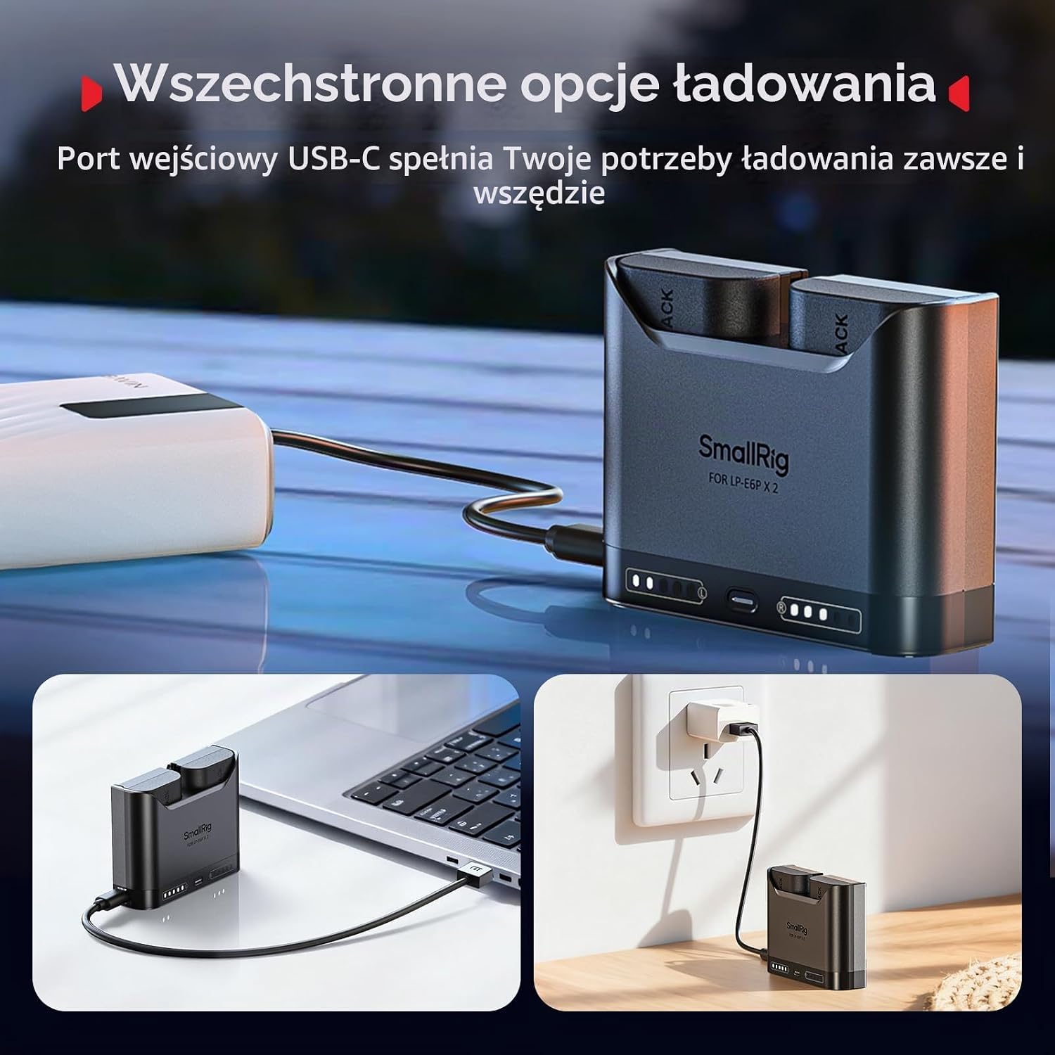 Detalle 2 de SMALLRIG 5490 – ładowarka do akumulatorów Canon LP-E6P z USB-C i dwoma gniazdami