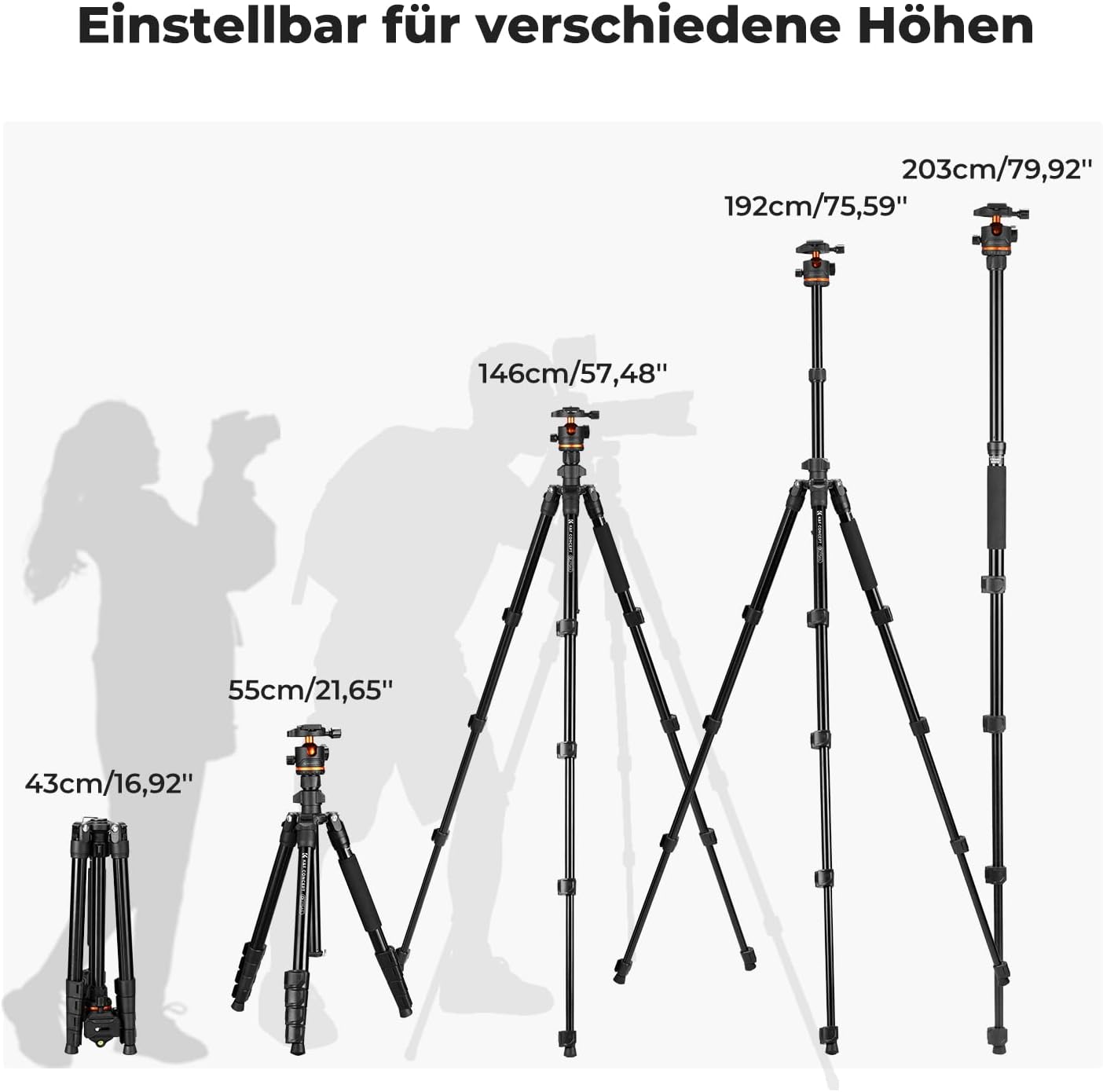 Thumbnail 5 de K&F CONCEPT Handy-Stativ O275A5+BH-36 – Kamerastativ mit Handyhalterung, 192 cm und Bluetooth-Fernauslöser