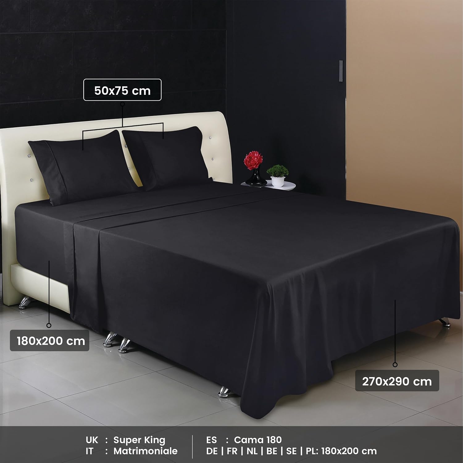 Thumbnail 1 de Utopia Bedding Sábanas 4 Piezas 180x200 - Comfort Negro