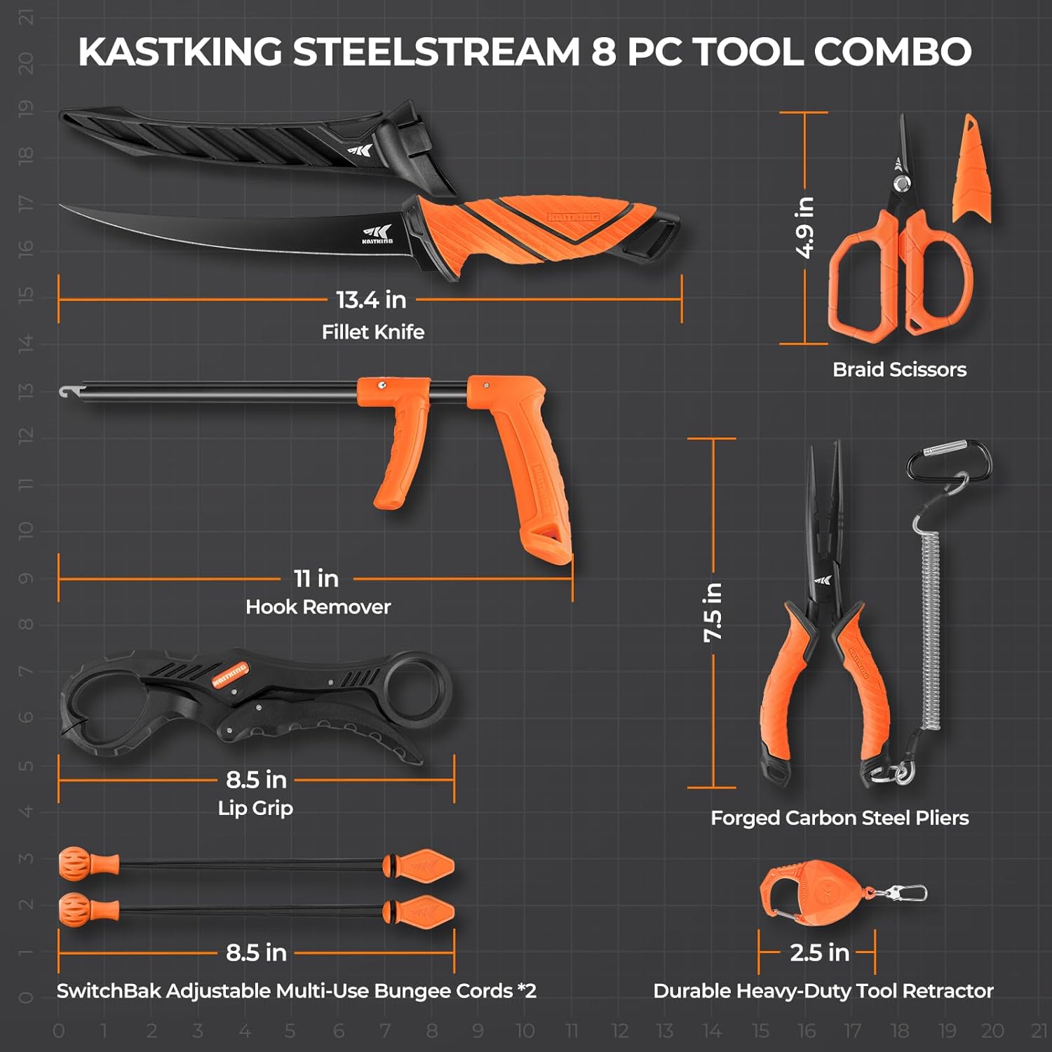 Thumbnail 6 de KastKing SteelStream 8-Piece Fishing Tool Kit with Pliers, Fillet Knife, Scissors & Hook Remover