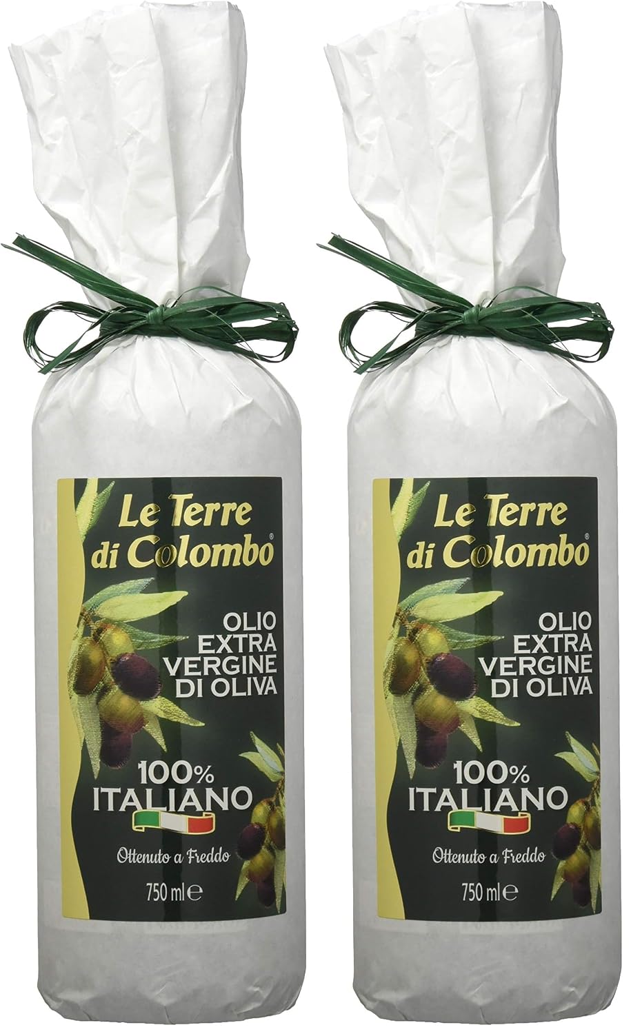 Detalle de Le Terre di Colombo 100% italienisches natives Olivenöl extra (0,75 l) in Flasche mit weißer Papierhülle