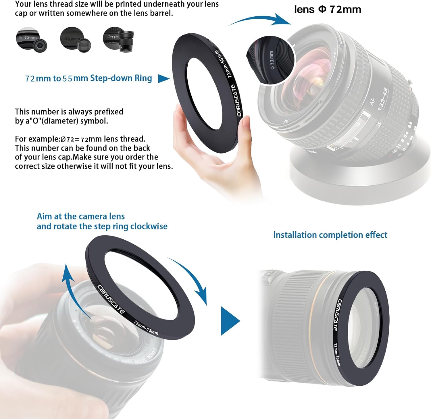 Thumbnail 2 de 72mm auf 55mm Objektivadapter Ring – Step-Down Filteradapter für 72 mm Objektive