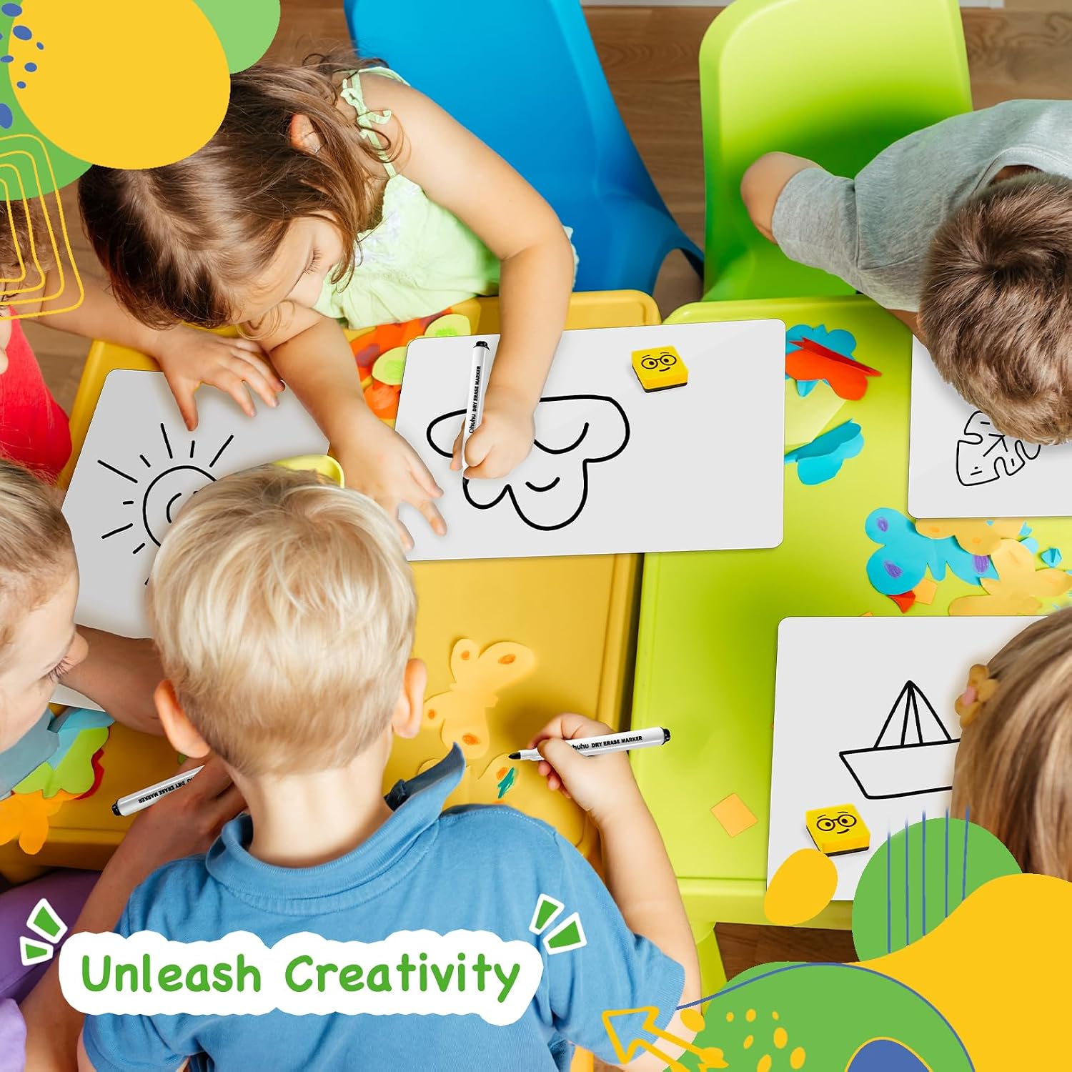 Detalle de Ohuhu DEB-02 Double-Sided Dry-Erase Boards, 30-Pack with Markers and Erasers