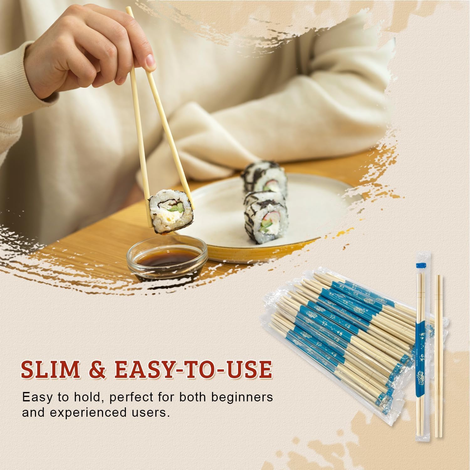 Detalle de 52USA 52-CCB-100-706 Disposable Bamboo Chopsticks, 9-Inch, Individually Wrapped