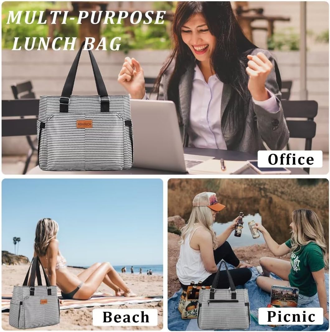 Thumbnail 5 de HSHRICH Large Insulated Women’s Lunch Bag (12L) – Leakproof Cooler Tote with Storage Pocket, Stripe