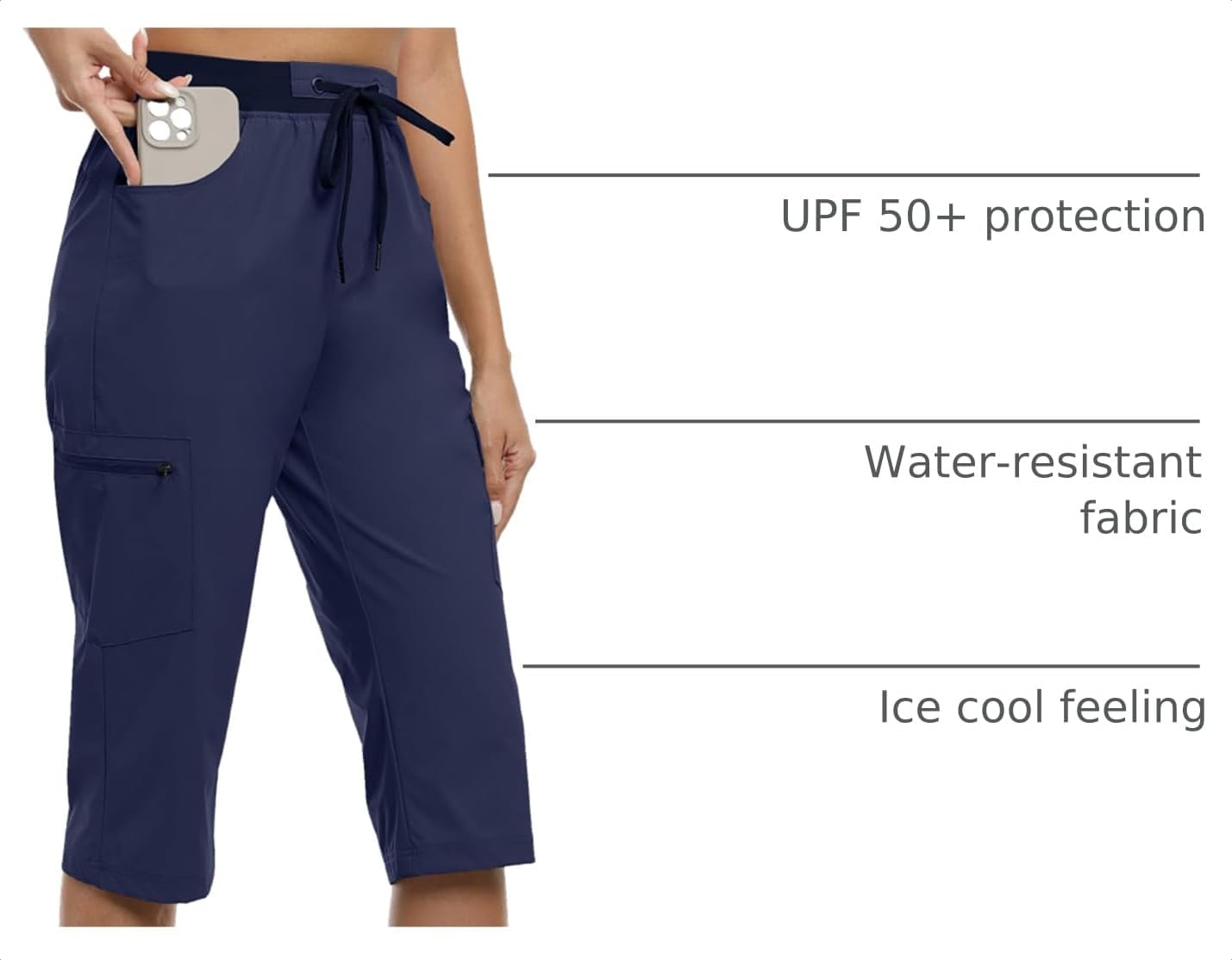 Thumbnail 3 de MoFiz Capri Pants for Women: Lightweight “Ice Cool” Cargo Capris with UPF 50+ & Zipper Pockets