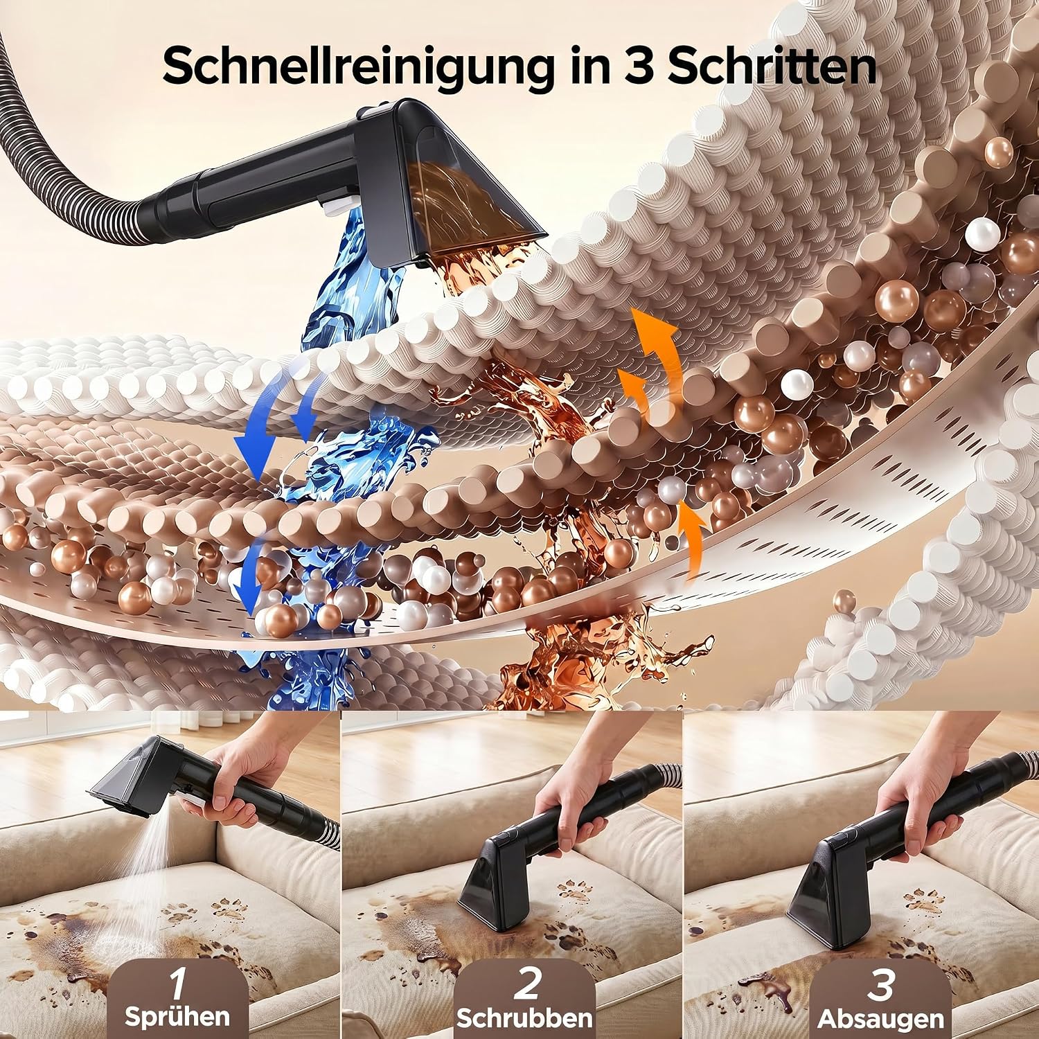 Thumbnail 5 de Lubluelu Nasssauger Polsterreiniger: 600 W, 22 kPa Tiefenreinigung für Teppiche, Polster und Auto-Innenräume