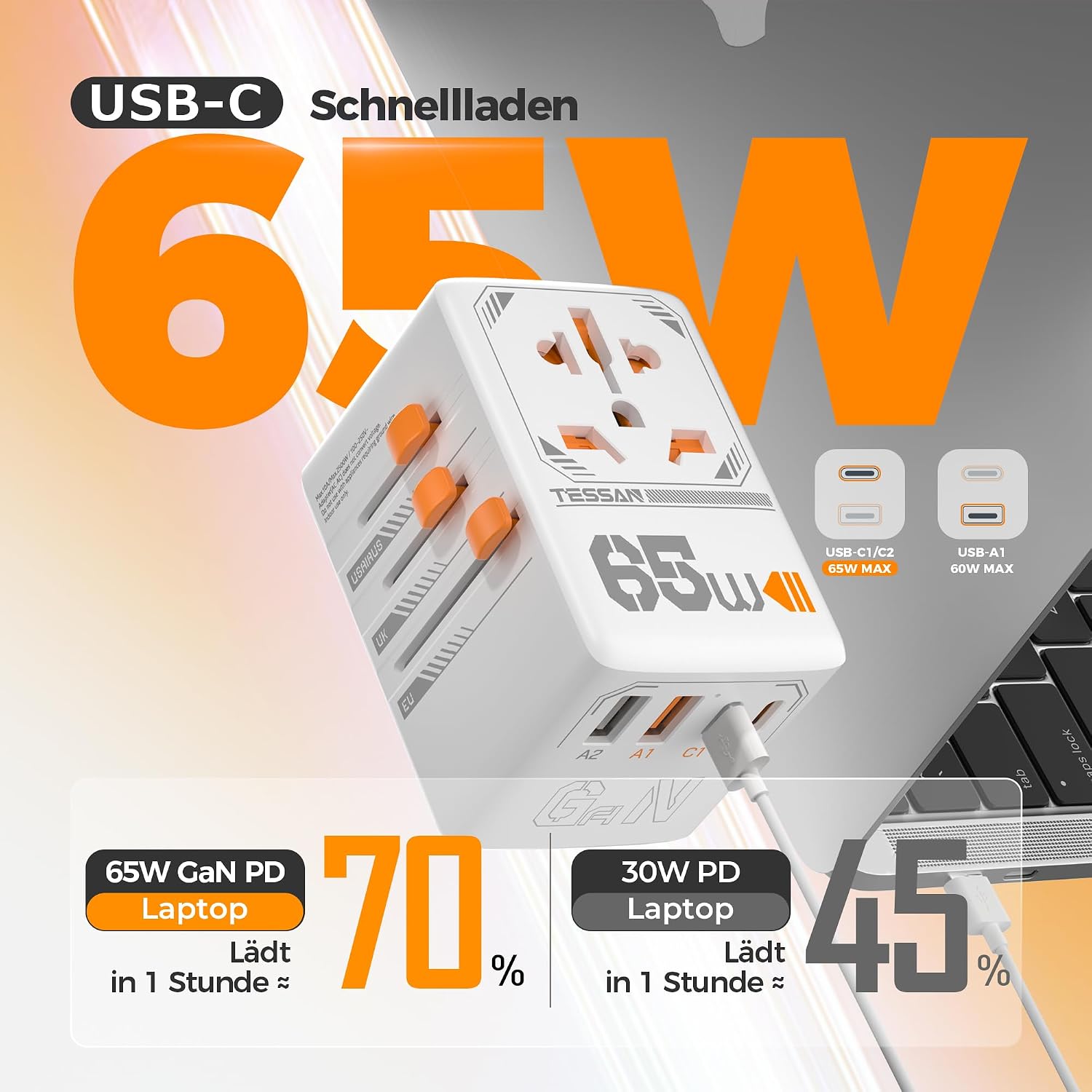 Thumbnail 1 de TESSAN 65W GAN Adaptador de Viaje 65W