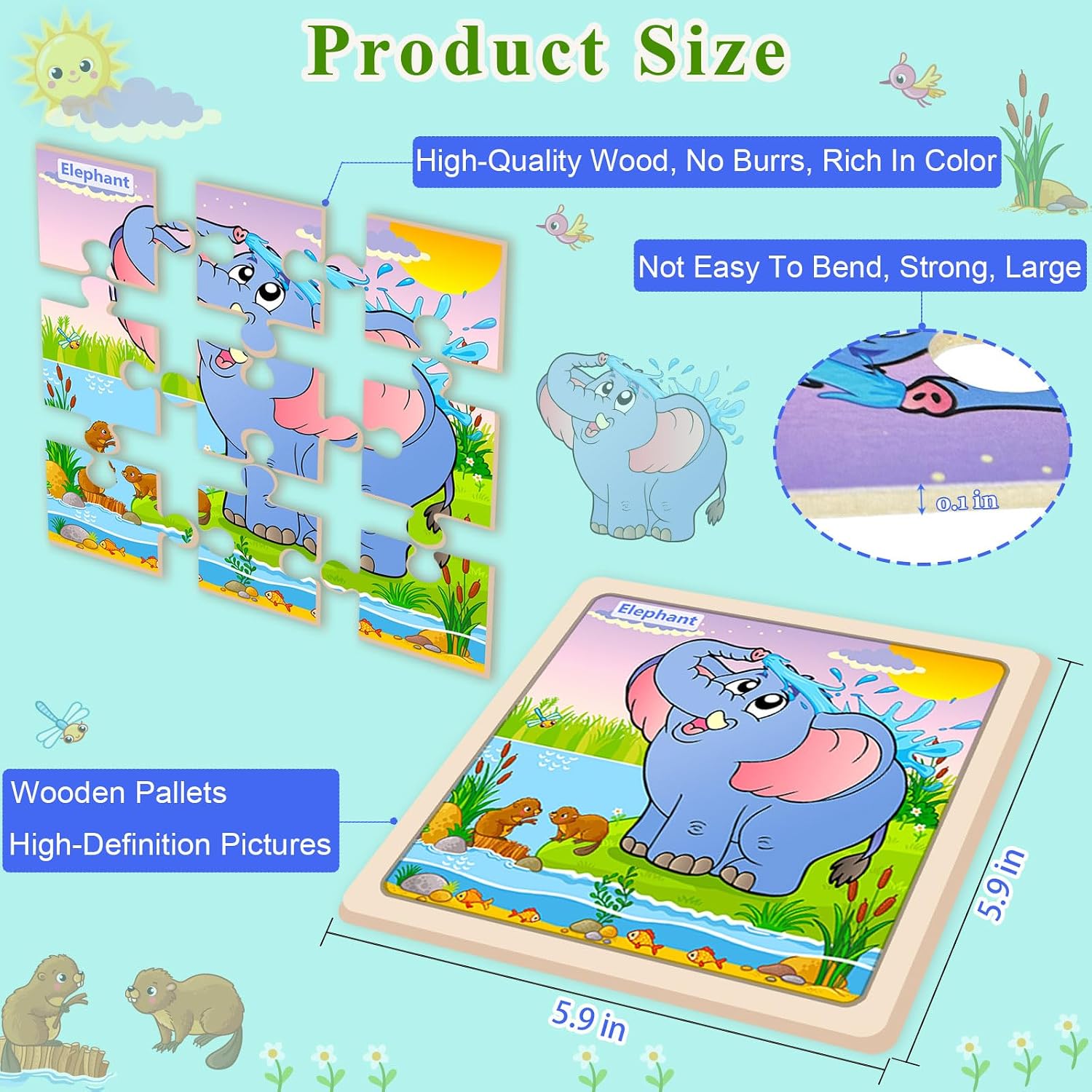 Detalle de WaaLod Wooden Animal Jigsaw Puzzles, 8-Pack of 9-Piece Preschool Puzzles