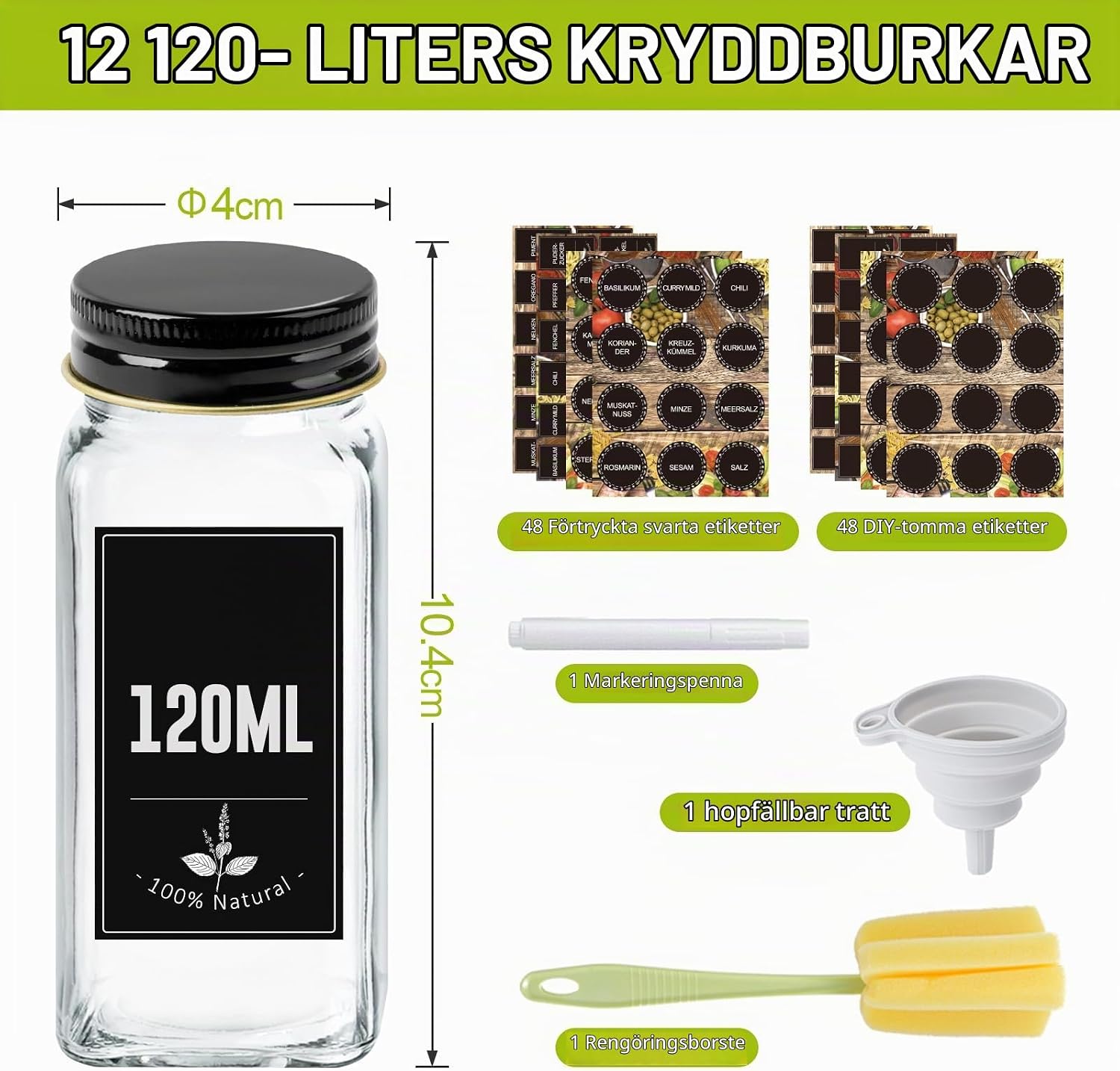 Detalle 2 de UISEBRT kryddburkar i glas, 12-pack, 120 ml, fyrkantiga med lufttät förslutning