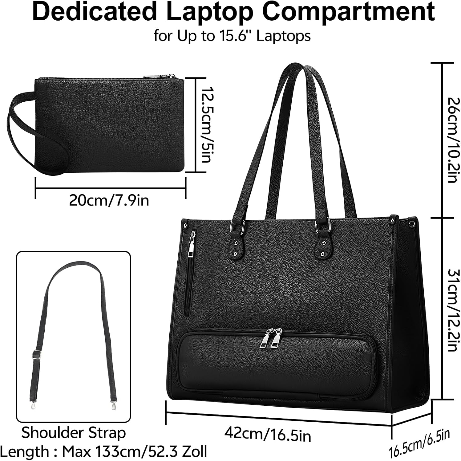 Detalle de hzuisst Arbeitstasche Damen – 15,6 Zoll Laptop-Tasche mit isoliertem Lunchfach, PU Leder, Große Aktentasche mit Langem Schultergurt