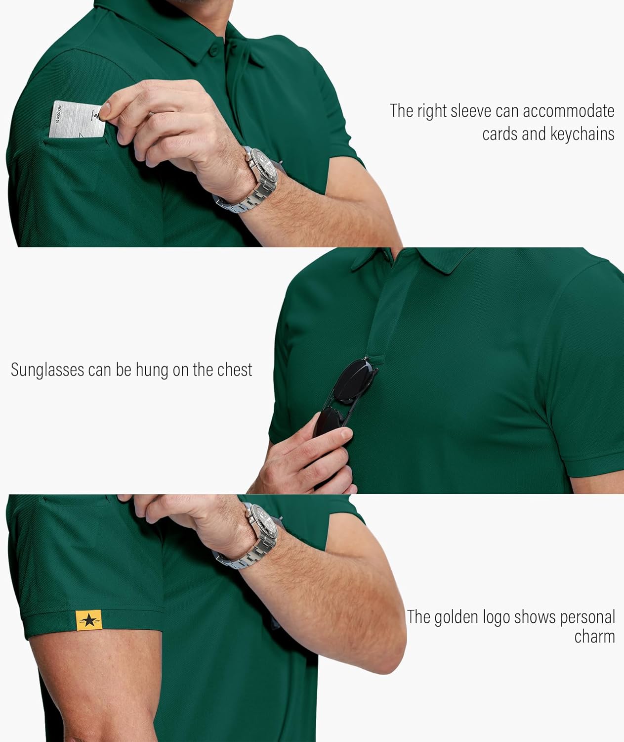 Detalle 2 de ZITY 5 Pack Men’s Short Sleeve Polo Shirts (Moisture-Wicking) for Golf, Tennis, and Everyday Wear