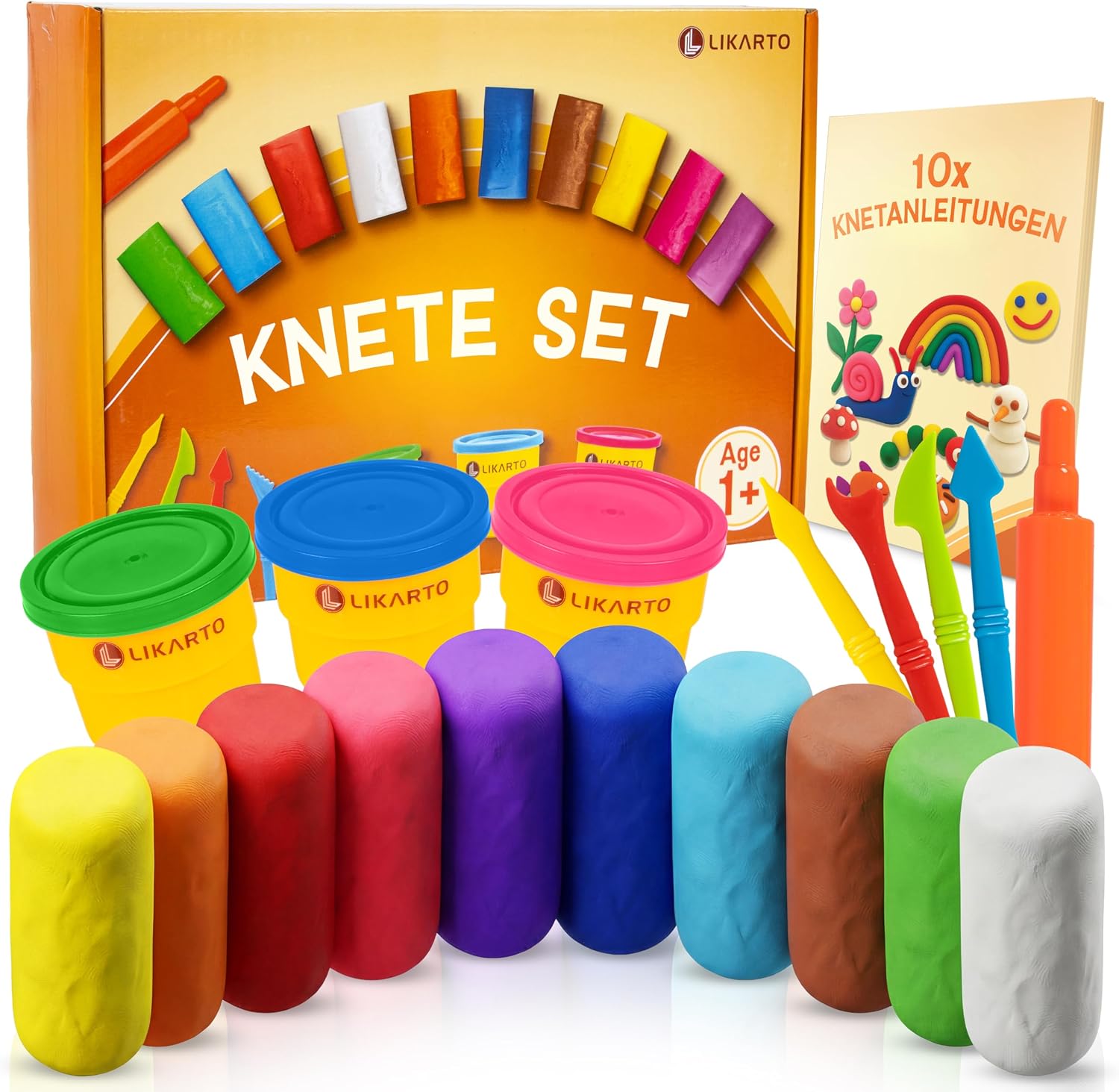 Detalle de Veganes Knete-Set für Kinder ab 1 Jahr – 10 Farben, 5 Werkzeuge, 10 Vorlagen