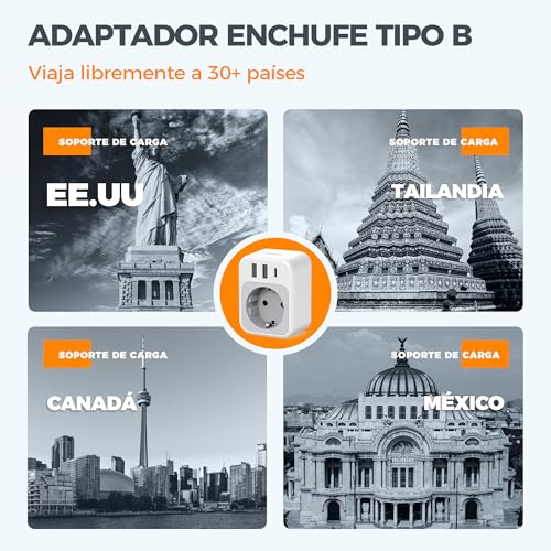 Detalle de TESSAN 2 Piezas Adaptador Enchufe USA 4 en 1 con USB-C y USB-A