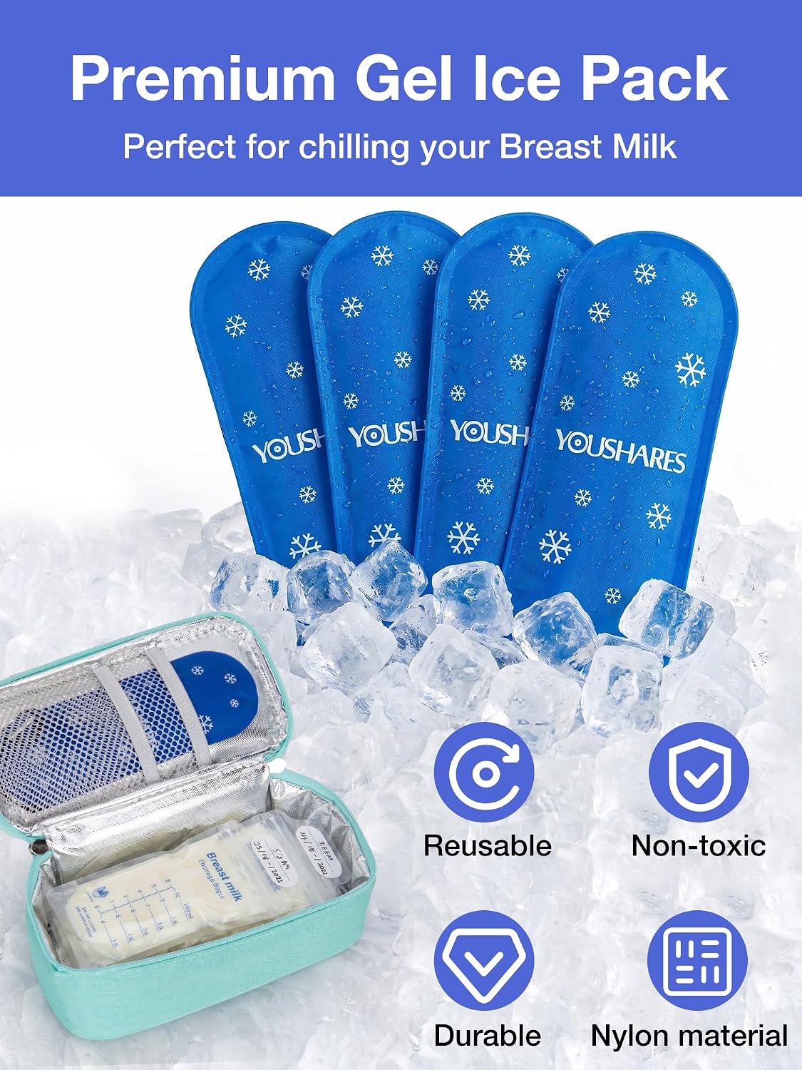 Thumbnail 4 de YOUSHARES Breastmilk Cooler Bag Ice Packs – 4-Pack Reusable Gel Ice Packs for Small Nylon Bags