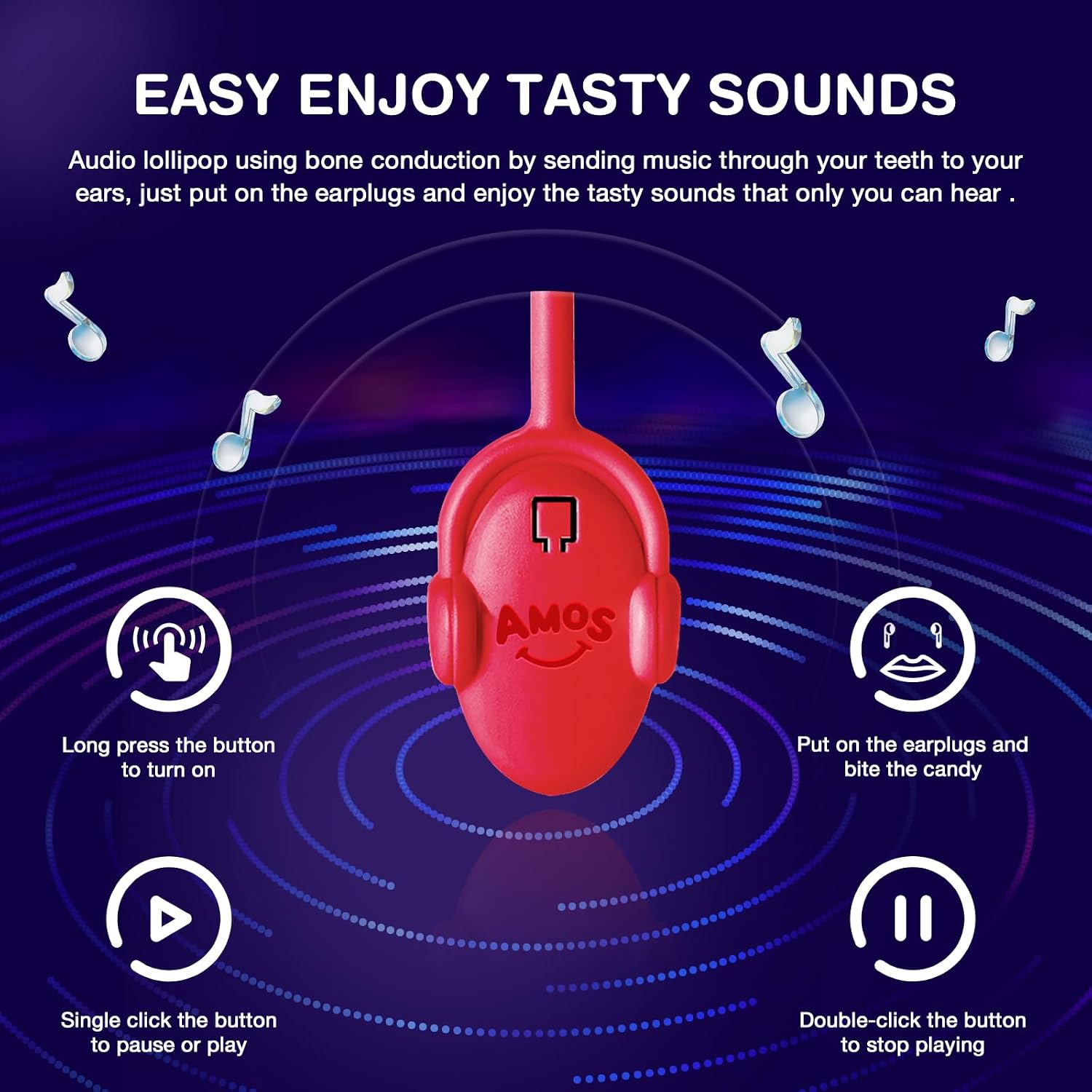 Detalle 2 de AMOS Lutscher Audio Lollipop Erdbeere Zuckerfrei Einzeln