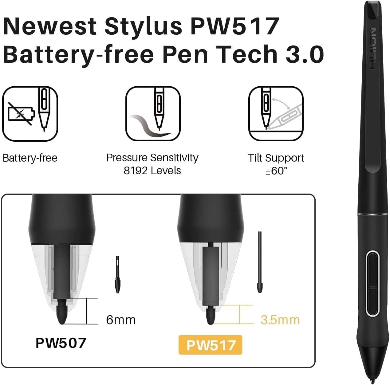 Detalle de Huion Kamvas 16 Drawing Tablet with Screen (15.6 inch) with full HD display and battery-free 8192-level stylus pen