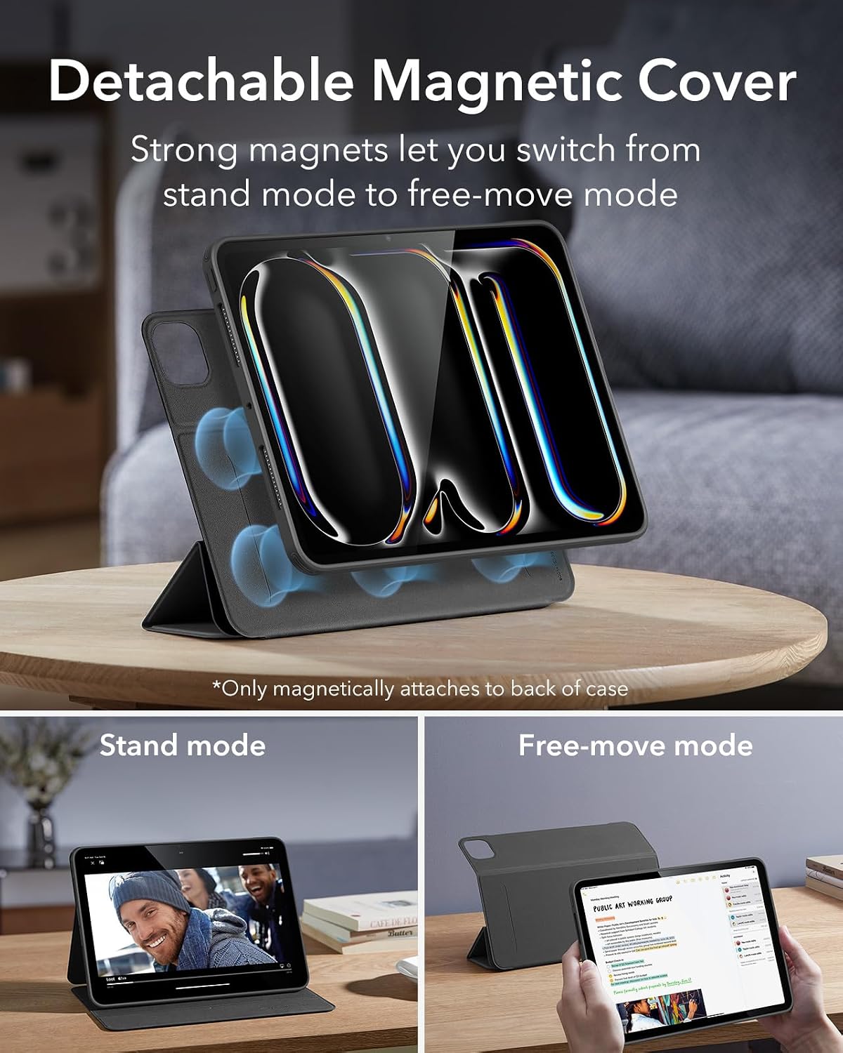 Detalle de ESR Hülle für iPad Pro 13 Zoll M5/M4 (2024/2025) – Rebound 360 Serie, Stifthalterung, abnehmbare Magnetabdeckung, vertikaler Ständer