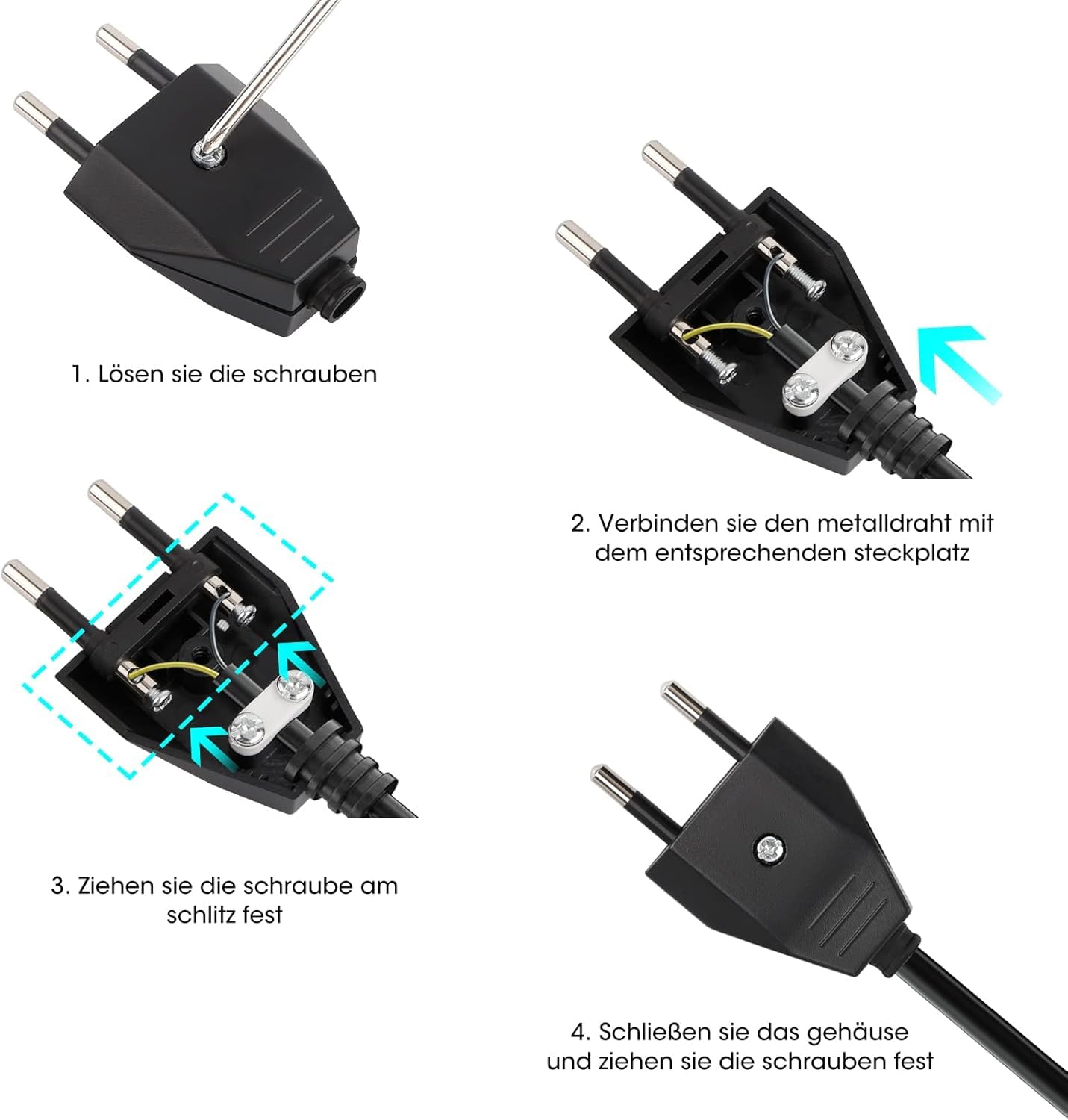 Thumbnail 2 de 4 Stück Flachstecker-Kupplungset Eurokupplung Flach, 250V/2,5A – geeignet für Schuko-Stecker und Lampen