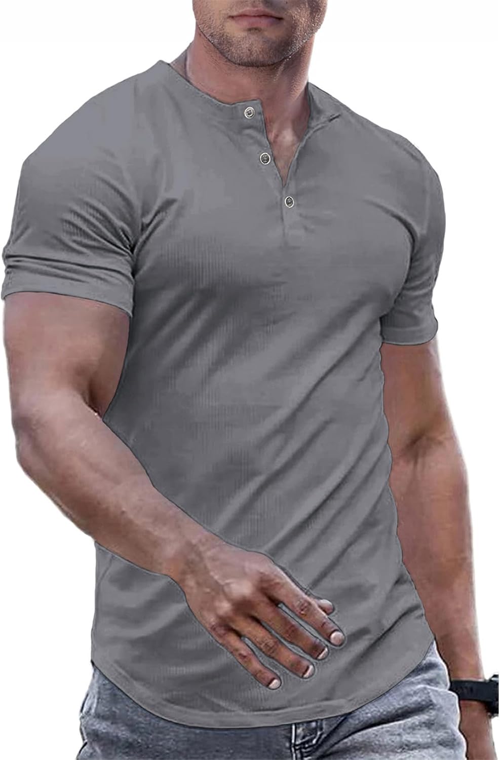 Detalle de JMIERR Men's Muscle Slim Henley Shirts – Button-Front Crewneck Tee for Gym & Casual Wear