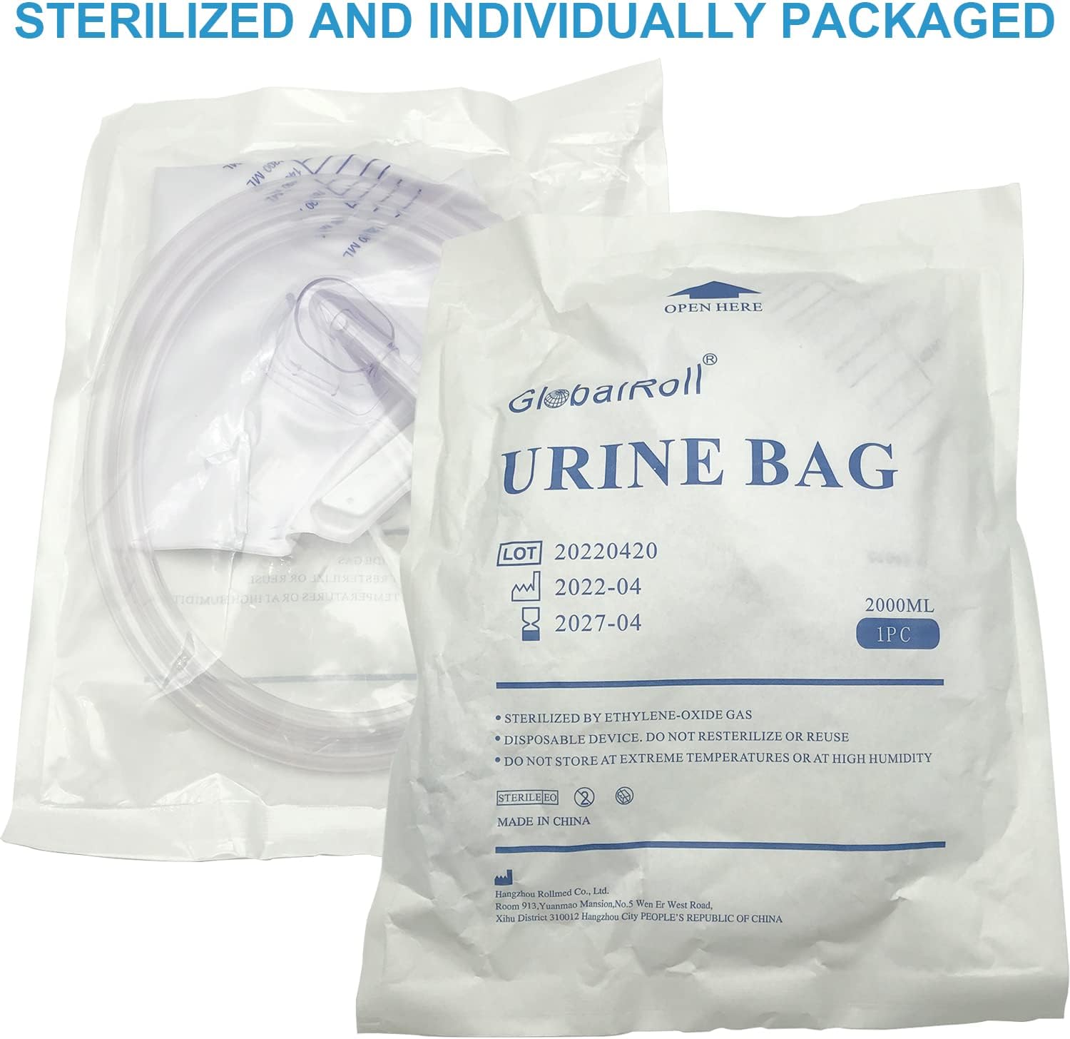 Thumbnail 5 de GlobalRoll Urinary Drainage Bag with Anti-Reflux Chamber (2000 mL, 48" Tube) – 10 Pack