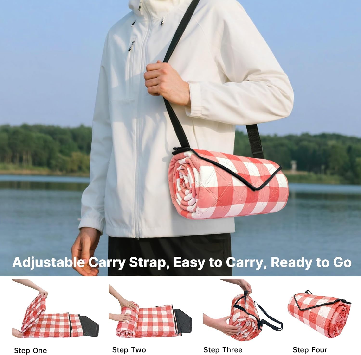 Detalle 1 de TigeJoy Large Picnic Blanket, 80 x 80-Inch Waterproof Outdoor Mat