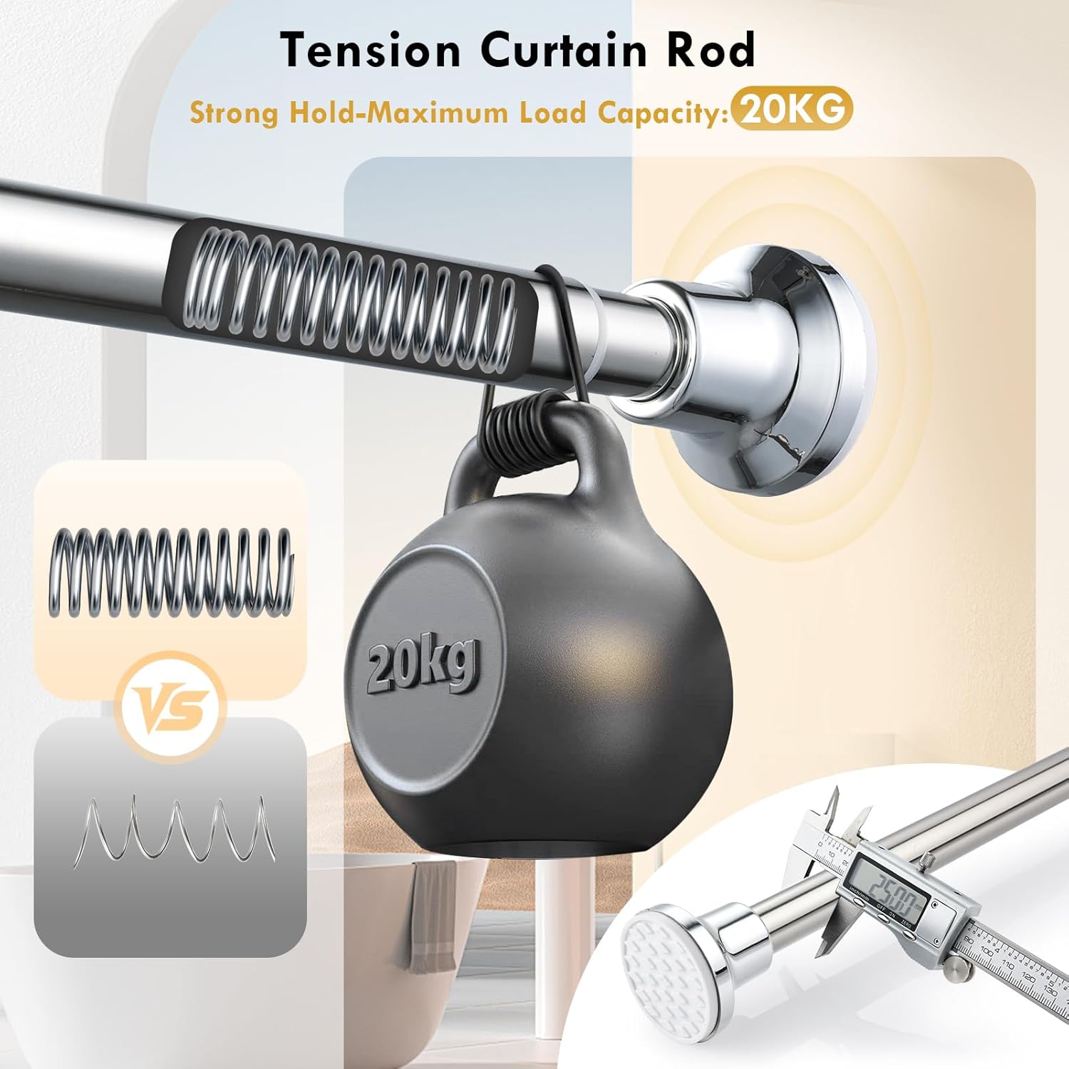 Thumbnail 2 de Extendable Shower Curtain Pole 130-201cm Stainless Steel by FRENESSA
