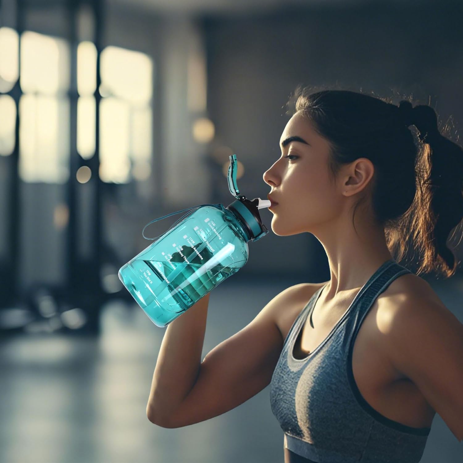 Thumbnail 6 de GLEKGLEK 2 Litre BPA Free Water Bottle with Time Markings (Cyan)