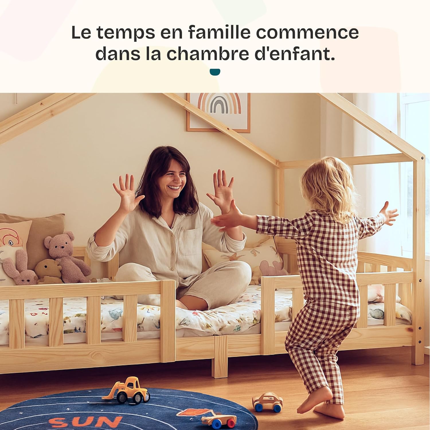 Thumbnail 6 de [en.casa] Lit d’enfant en forme de maison 200 x 120 cm avec barrière de protection et matelas à mousse à froid