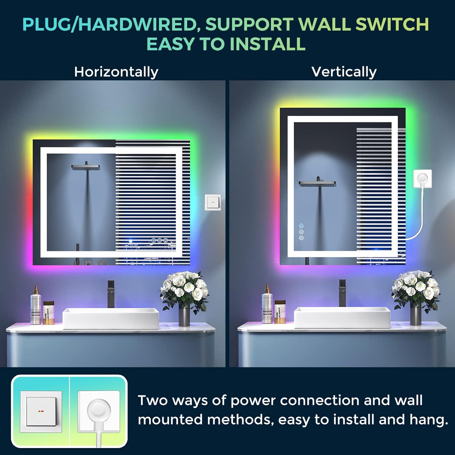 Thumbnail 6 de YEELAIT 36x30 RGB LED Bathroom Mirror with Front Light, Anti-Fog, and IP54