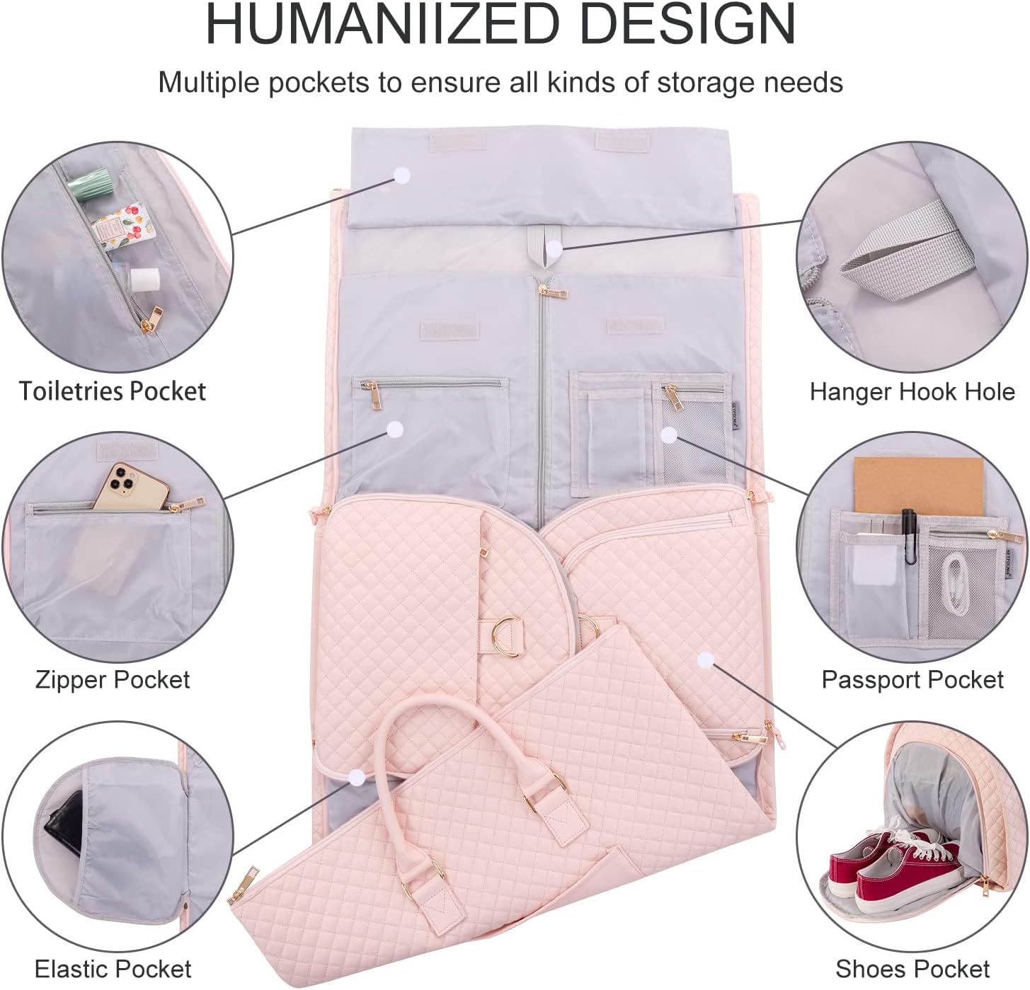 Thumbnail 2 de Convertible Leather Garment Bag for Women – 2 in 1 Hanging Suitcase with Shoe Pouch and Travel Duffle