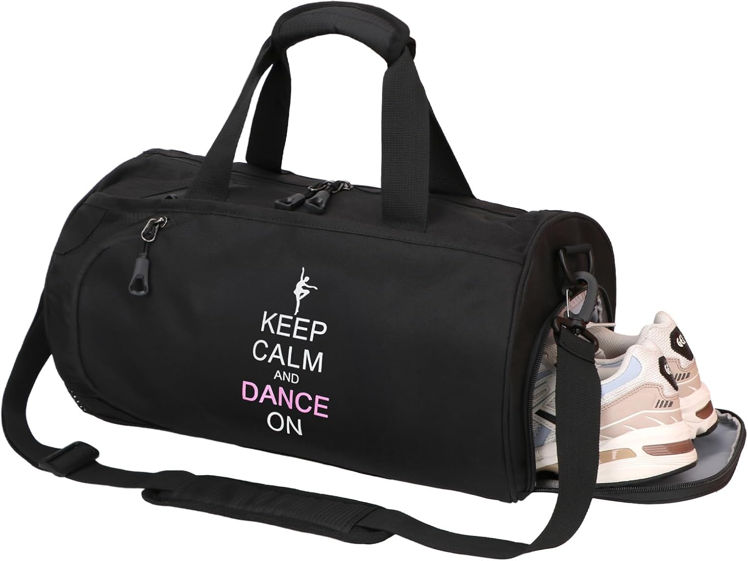 Detalle de Kilofly Keep Calm Dance ON Girls Ballet Sports Gym Duffel Bag – 43 x 26 x 26 cm