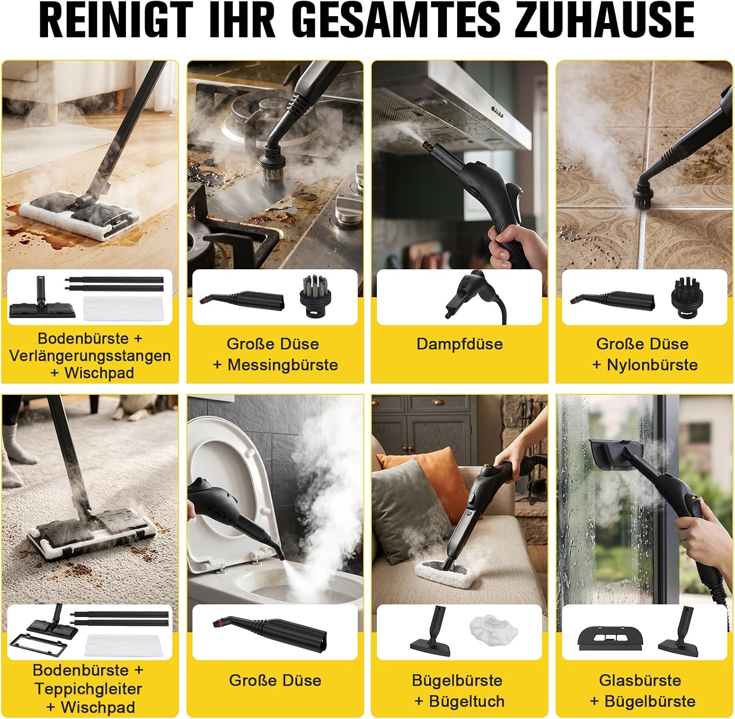 Detalle de Waitbird 5 Bar Dampfreiniger für Zuhause – 160 °C, 5 bar Hochdruck, umfangreiches Zubehör