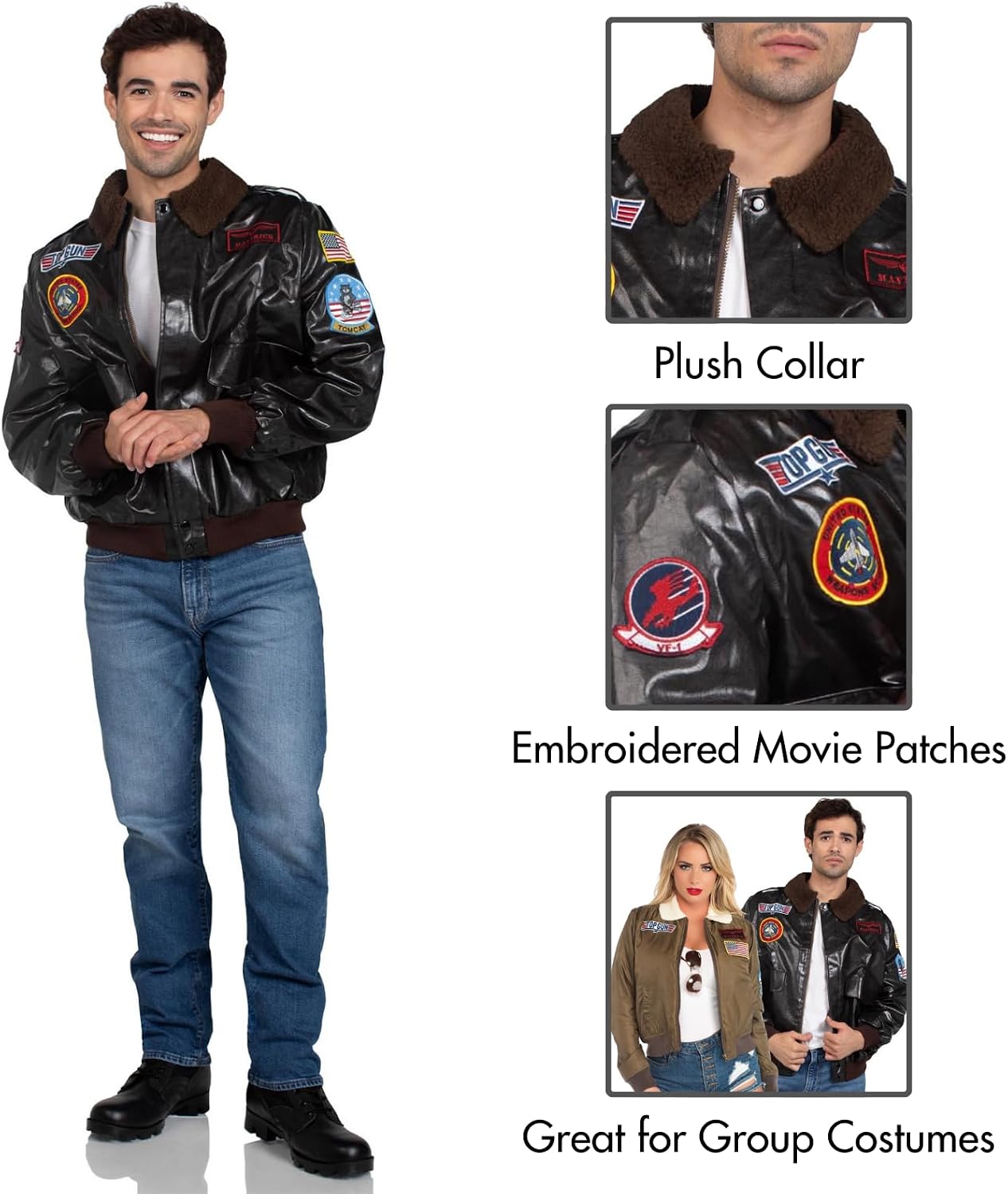Detalle 2 de Leg Avenue Men's Licensed Top Gun Bomber Jacket Costume with Plush Collar