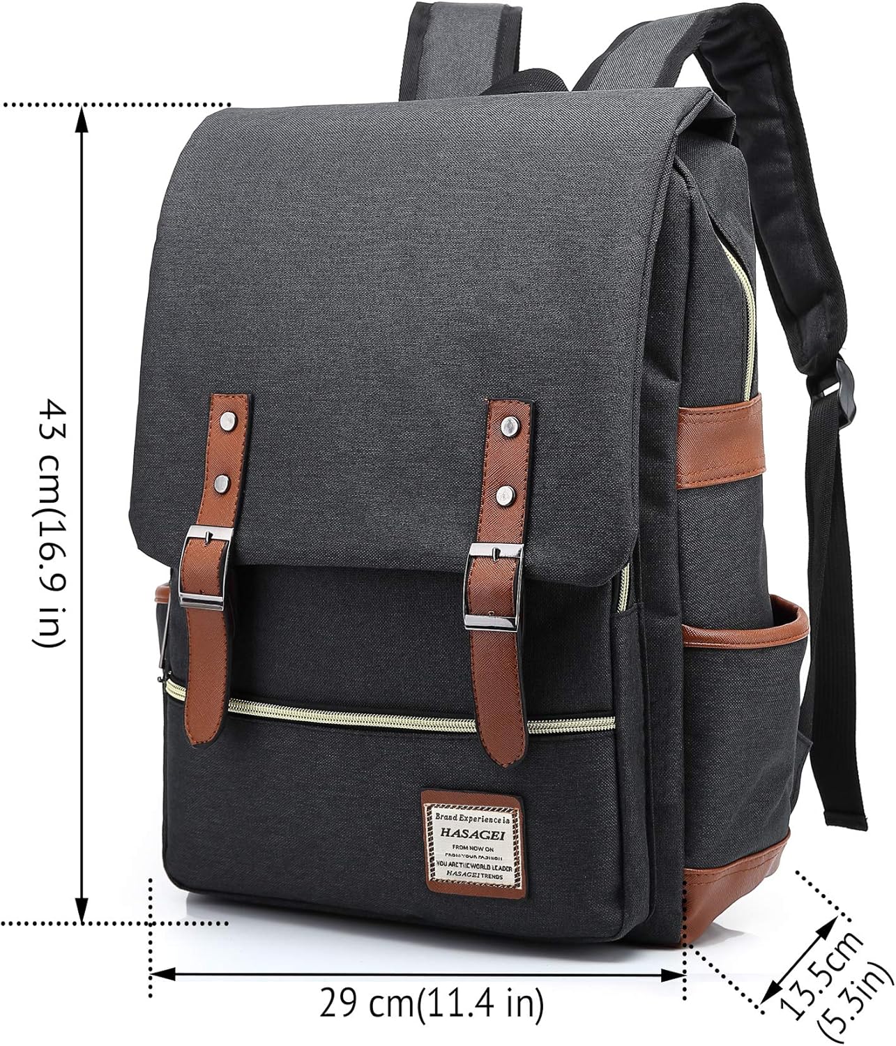 Detalle de HASAGEI vintage canvas backpack rucksack daypack for school, travel and laptops (unisex)