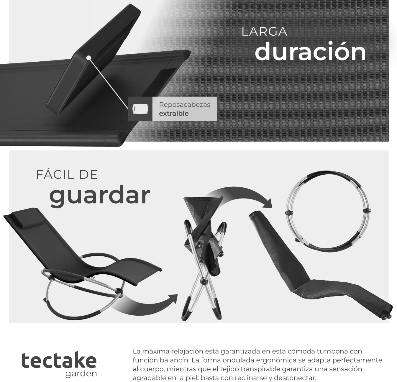 Thumbnail 4 de Tectake tumbona plegable con balancín 150 kg