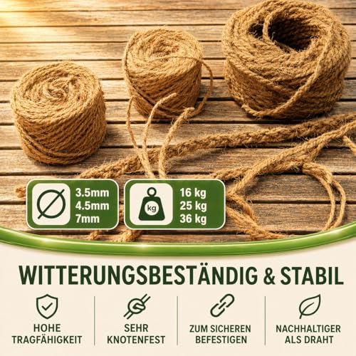 Detalle 2 de deli4you Kokosseil Gartenseil für Pflanzen – 7 mm × 50 m