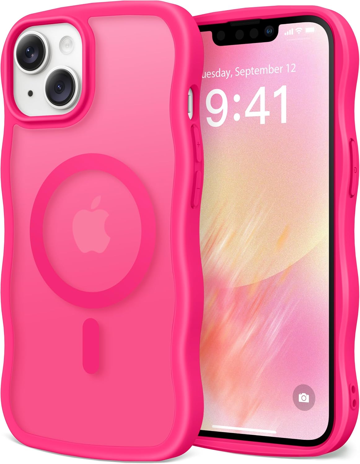 Detalle de CAPRARO Cute for iPhone 13/14 Case with MagSafe, Curly Wave Edge, and 14 ft Drop Protection in Hot Pink