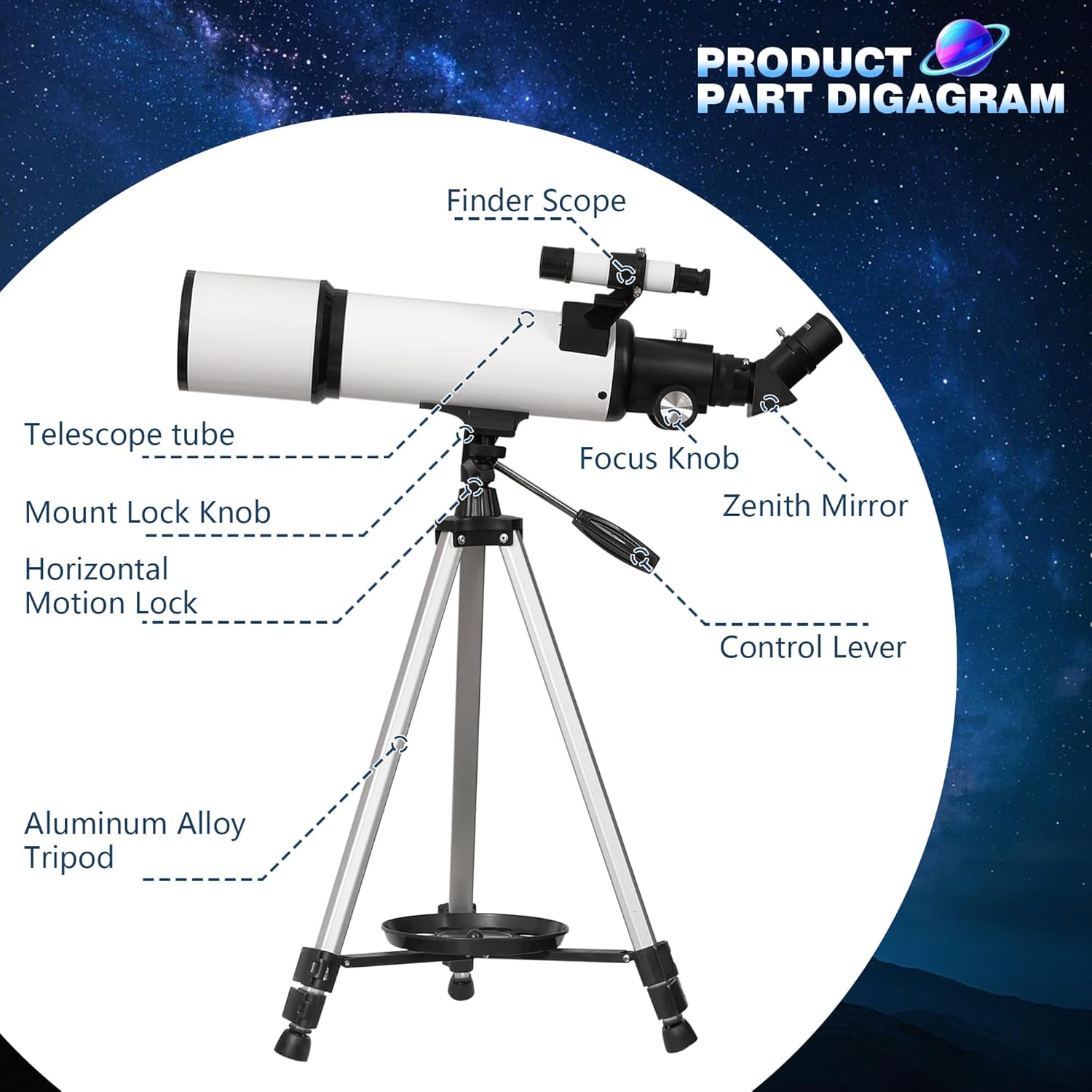 Detalle de 80mm Aperture Refractor Telescope for Adults: Portable, Bright, and Ready for Stargazing