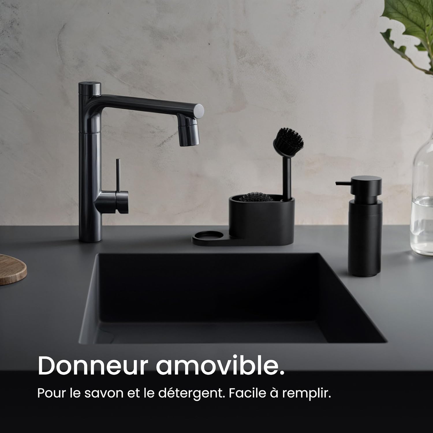 Thumbnail 3 de Black Sweden Home distributeur de savon avec porte-éponge et brosse pour évier de cuisine