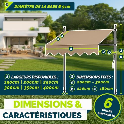 Thumbnail 5 de Tillvex Store Banne Manuel rétractable pour Le Balcon — Marquise de terrasse sans percement (Taupe, 200 cm)