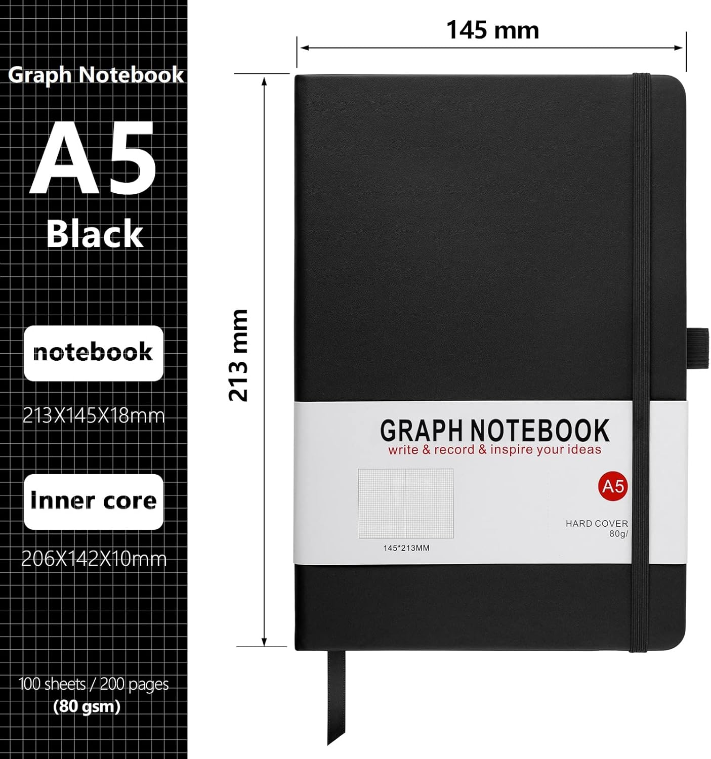 Thumbnail 1 de HIJYOO A5 Graph Paper Notebook 200 Pages
